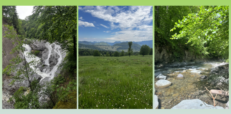 rivière, cascade et sommet