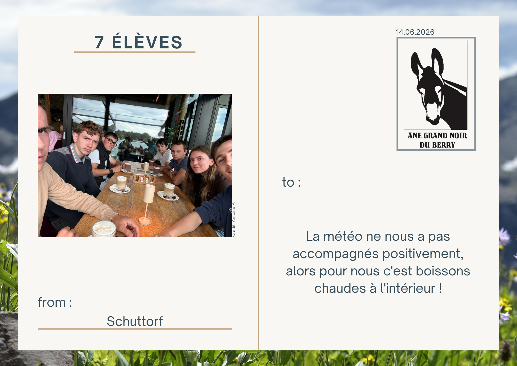 La m&eacute;t&eacute;o ne nous a pas accompagn&eacute;s positivement, alors pour nous c'est boissons chaudes &agrave; l'int&eacute;rieur !