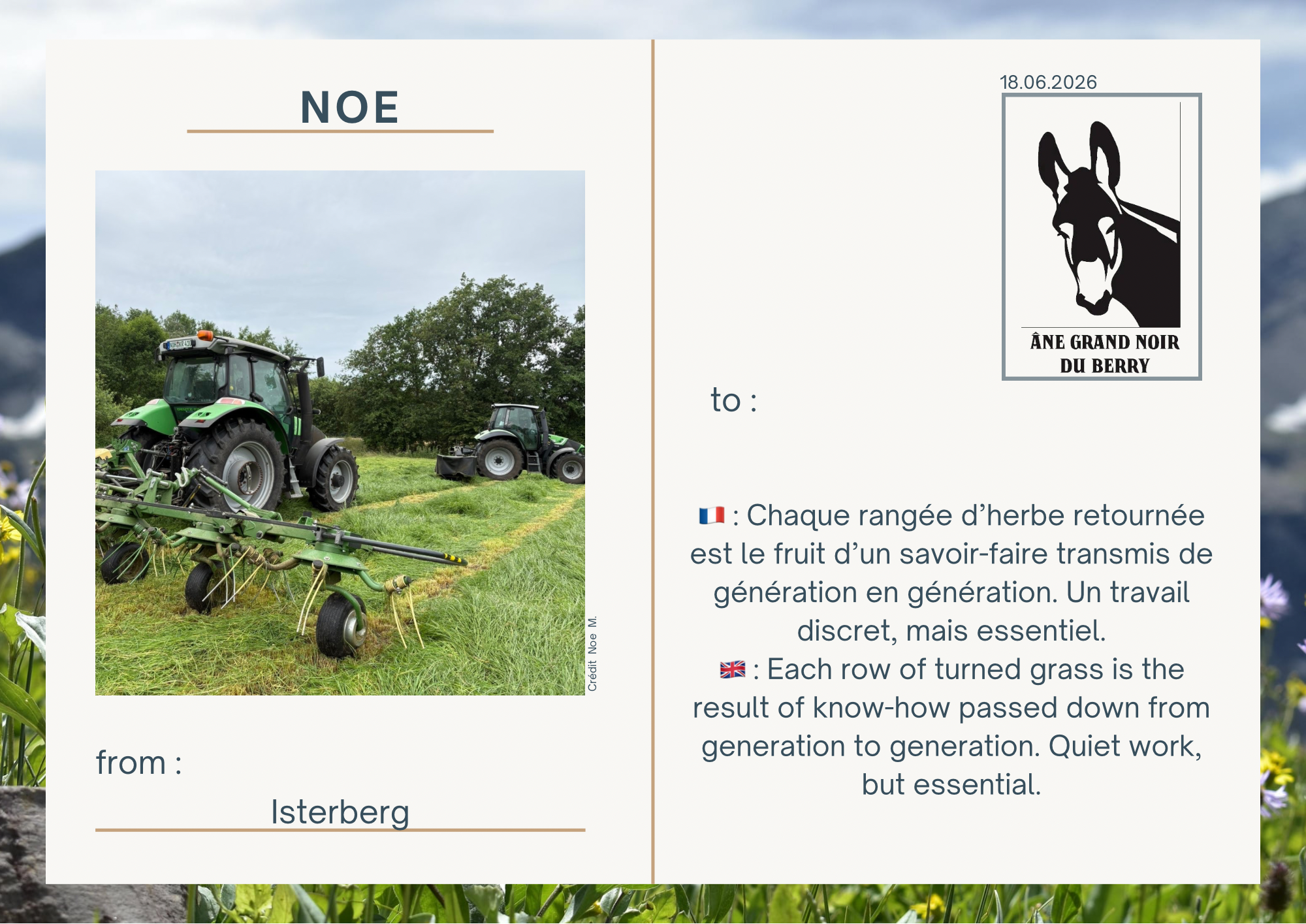 🇫🇷 : Chaque rang&eacute;e d&rsquo;herbe retourn&eacute;e est le fruit d&rsquo;un savoir-faire transmis de g&eacute;n&eacute;ration en g&eacute;n&eacute;ration. Un travail discret, mais essentiel. 🇬🇧 : Each row of turned grass is the result of know-how passed down from generation to generation. Quiet work, but essential.
