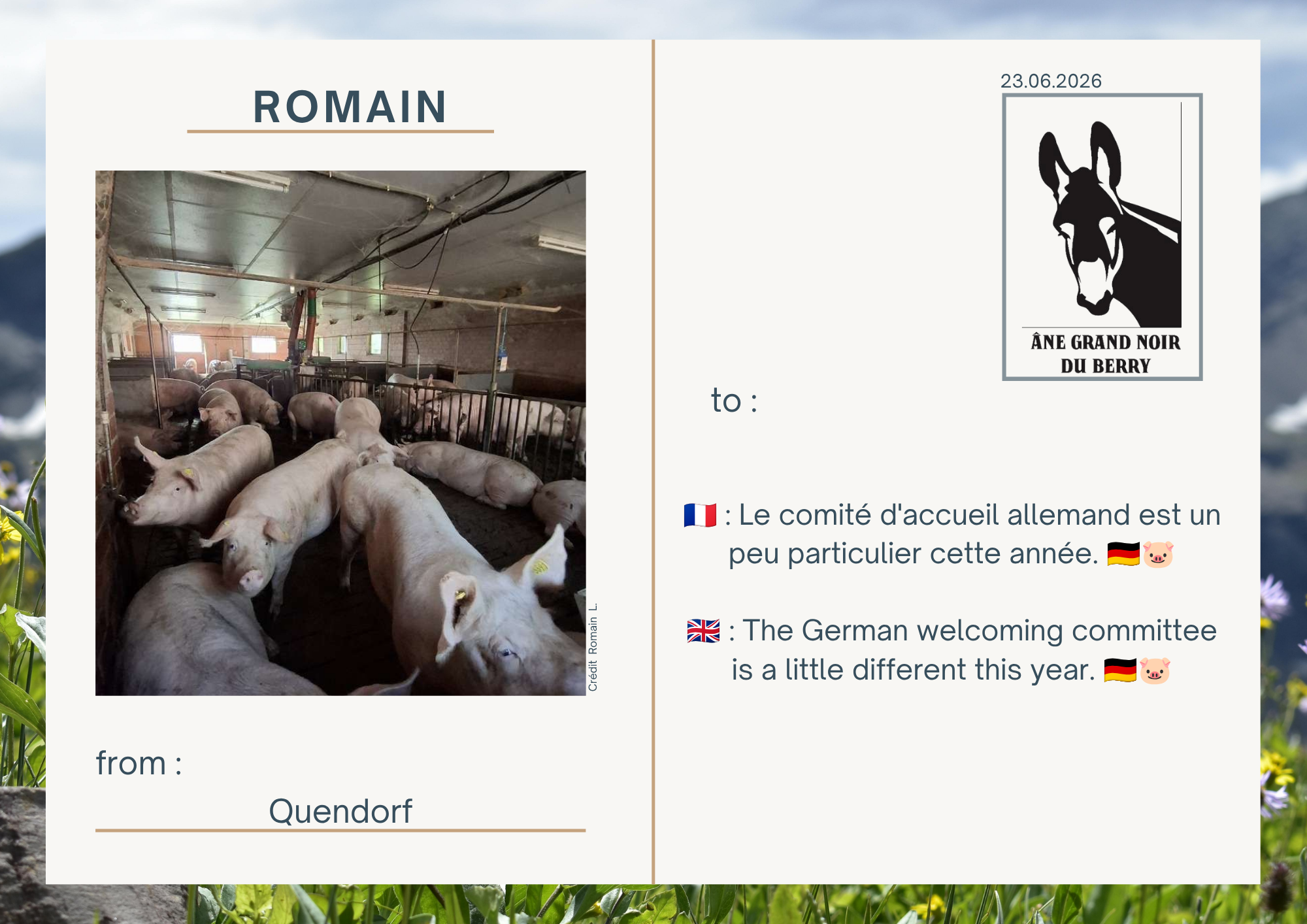 🇫🇷 : Le comit&eacute; d'accueil allemand est un peu particulier cette ann&eacute;e. 🇩🇪🐷  🇬🇧 : The German welcoming committee is a little different this year. 🇩🇪🐷
