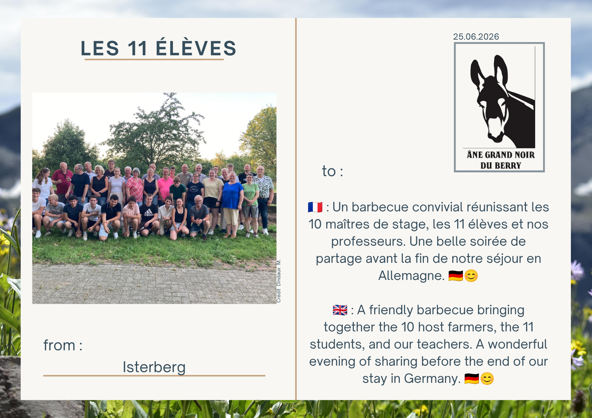 🇫🇷 : Un barbecue convivial r&eacute;unissant les 10 ma&icirc;tres de stage, les 11 &eacute;l&egrave;ves et nos professeurs. Une belle soir&eacute;e de partage avant la fin de notre s&eacute;jour en Allemagne. 🇩🇪😊  🇬🇧 : A friendly barbecue bringing together the 10 host farmers, the 11 students, and our teachers. A wonderful evening of sharing before the end of our stay in Germany. 🇩🇪😊
