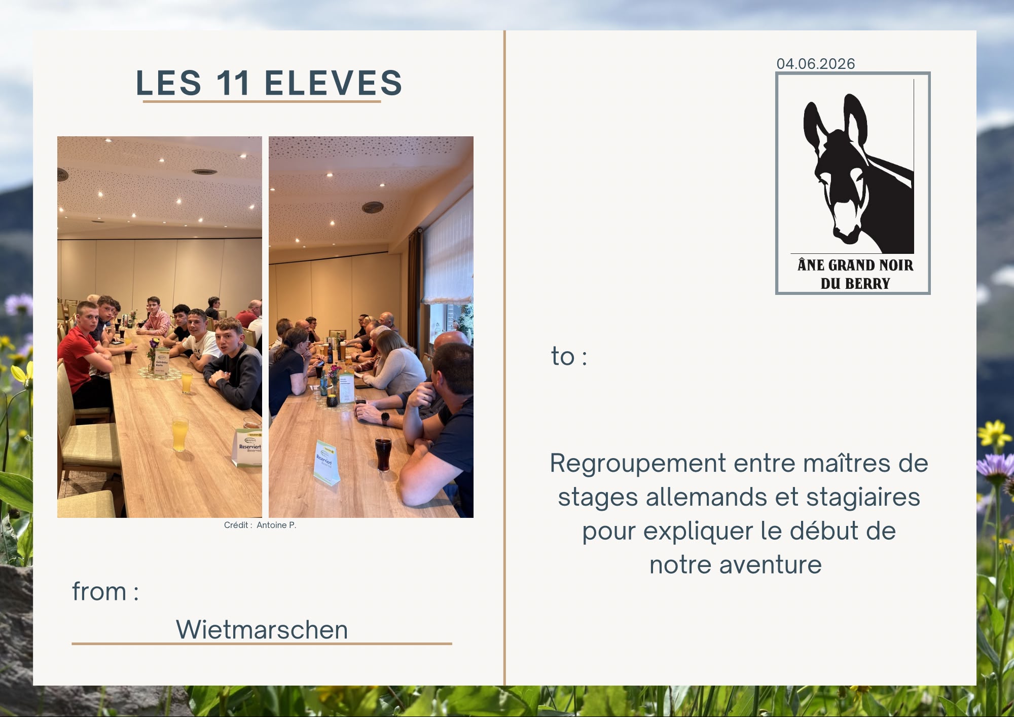 Regroupement entre ma&icirc;tres de stages allemands et stagiaires pour expliquer le d&eacute;but de notre aventure